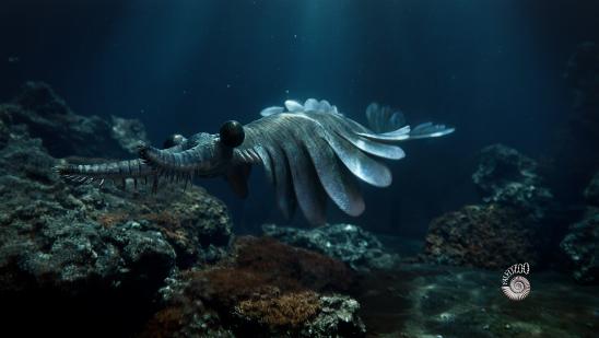 Anomalocaris in Cambrian Sea
